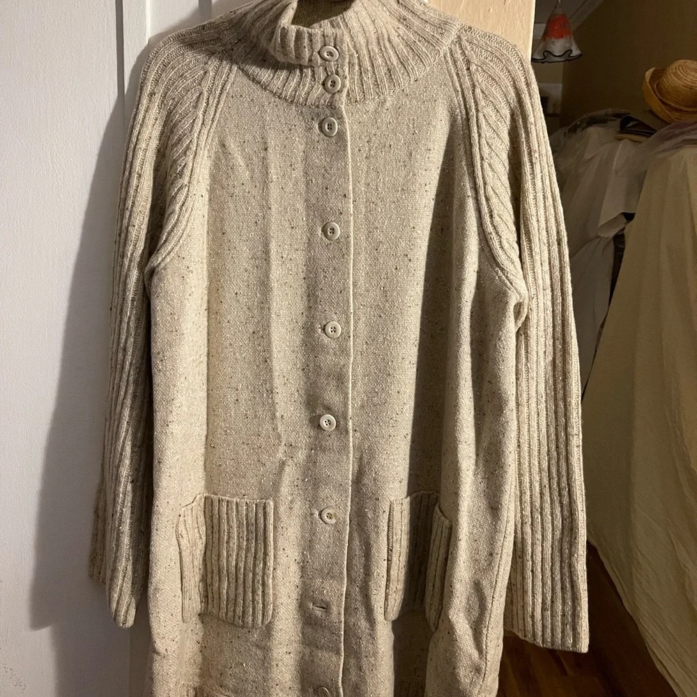 Eileen Fisher Beige Ribbed Cardigan - Picture 1 of 12